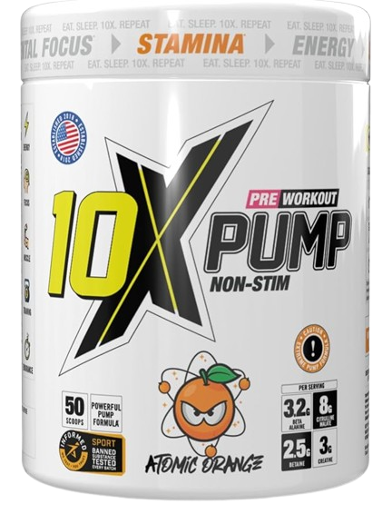 10X PUMP Pre-Workout Non-Stim 600g 50 Scoops