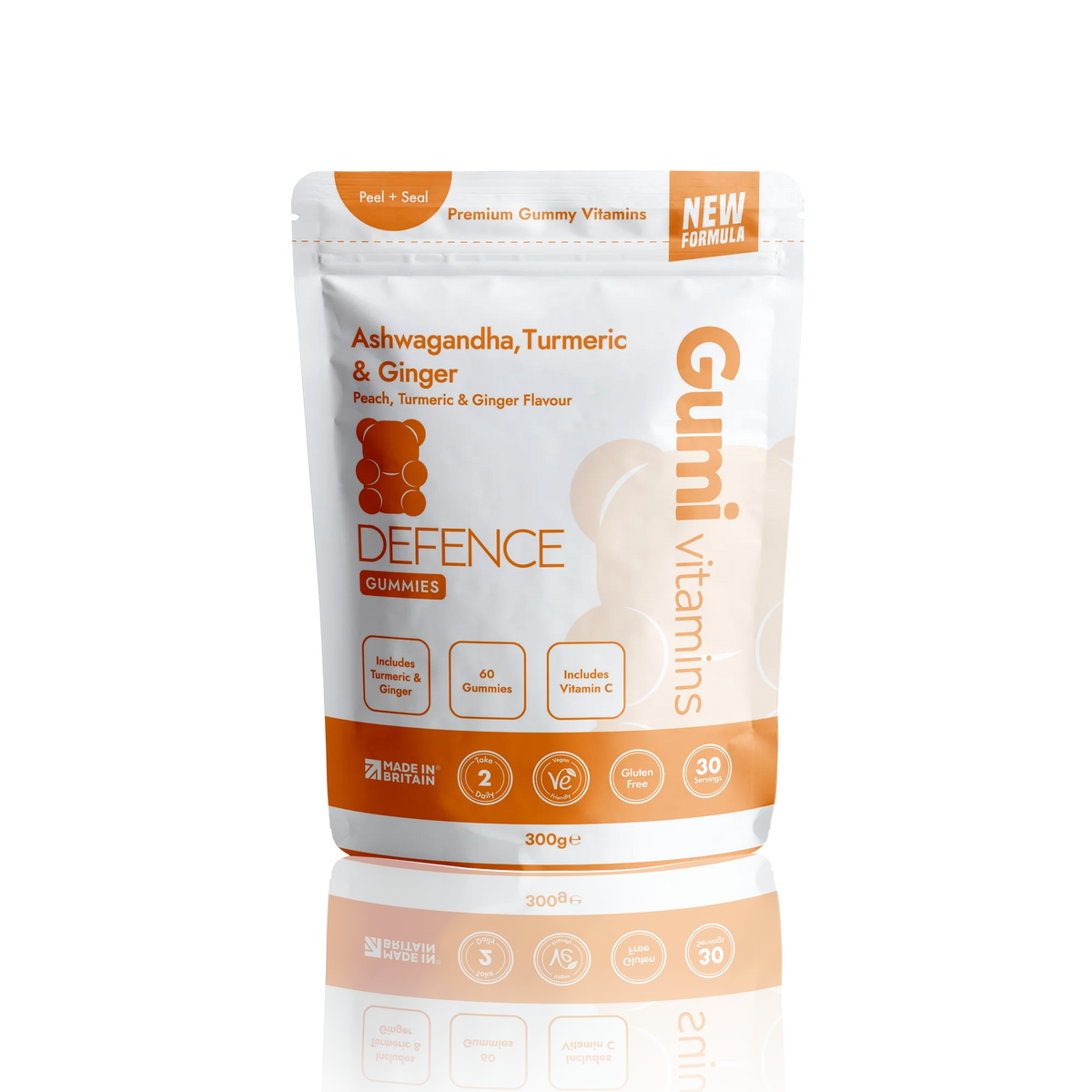 GUMI VITAMINS DEFENCE GUMMIES Ashwaganda, Turmeric and Ginger 300g bag 60 gummies