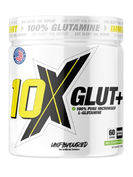 10X ATHLETIC GLUT+ 100 % Micronised L-Glutamine 300g tub 60 servings