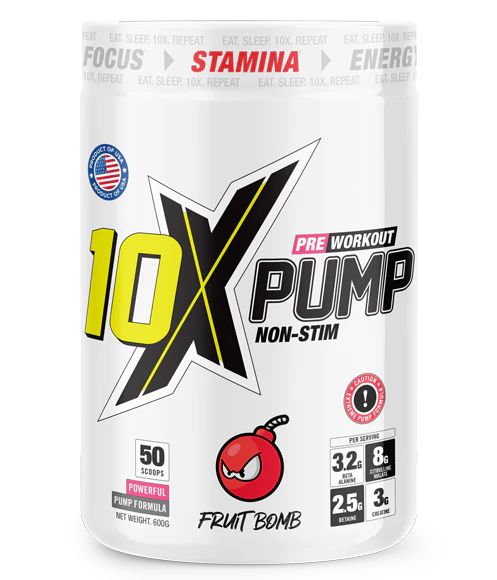 10X PUMP Pre-Workout Non-Stim 600g 50 Scoops