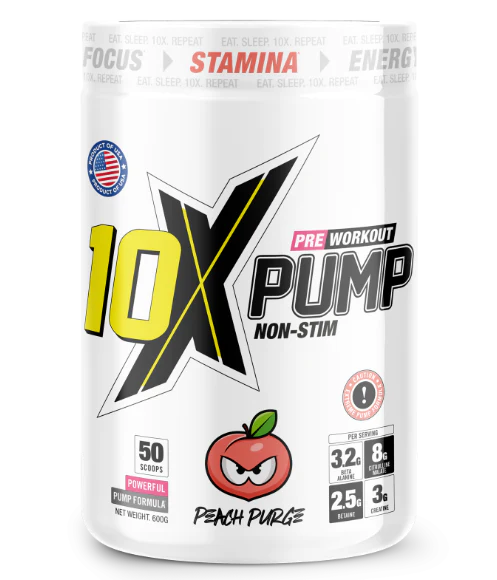 10X PUMP Pre-Workout Non-Stim 600g 50 Scoops