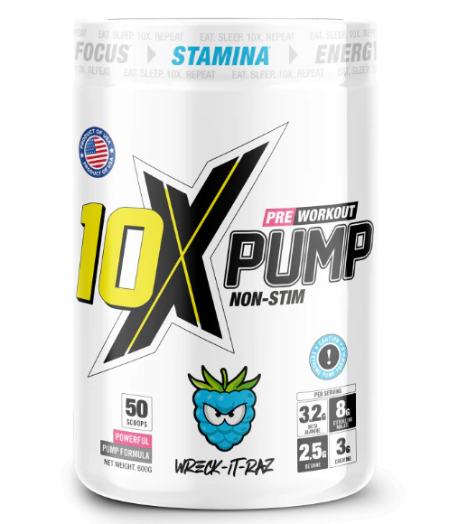 10X PUMP Pre-Workout Non-Stim 600g 50 Scoops