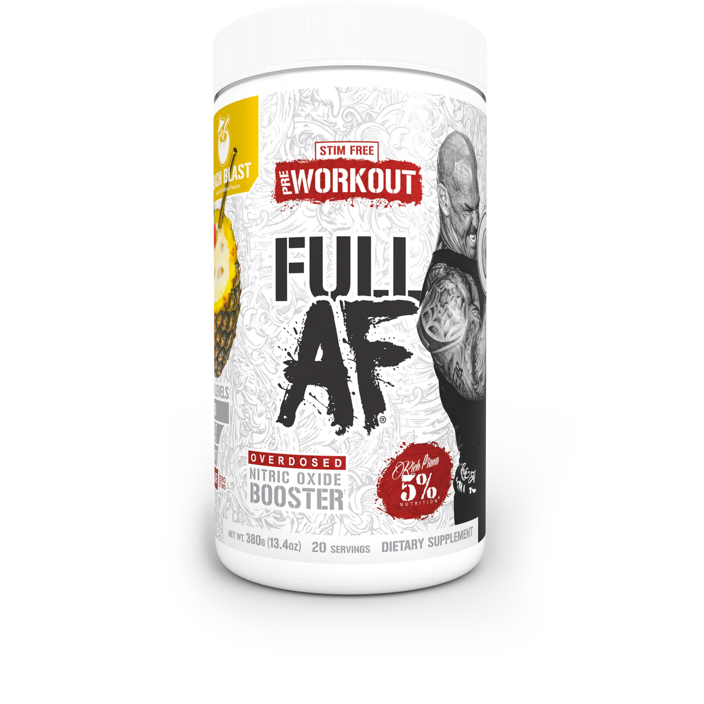 Rich Piana 5% FULL AF Stim Free Pre + Pump 380g tub 20 servings
