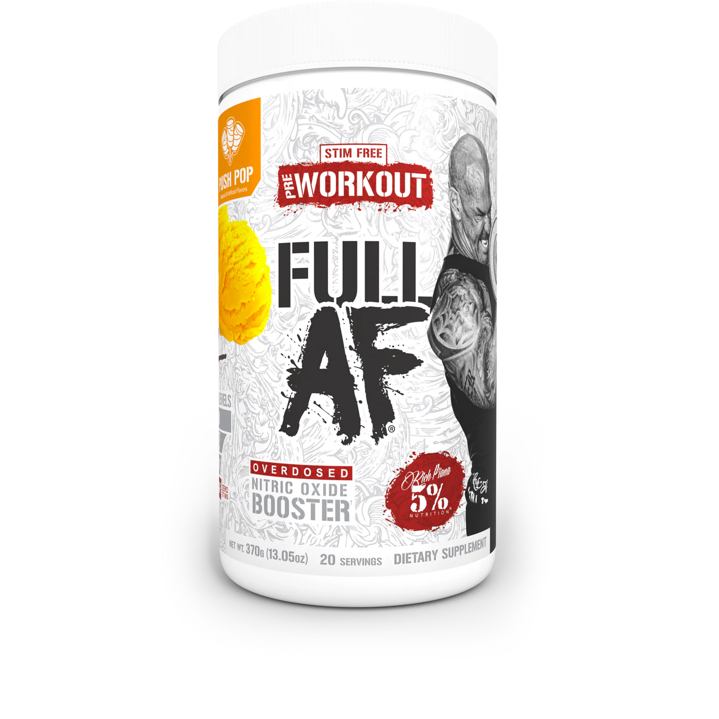 Rich Piana 5% FULL AF Stim Free Pre + Pump 380g tub 20 servings
