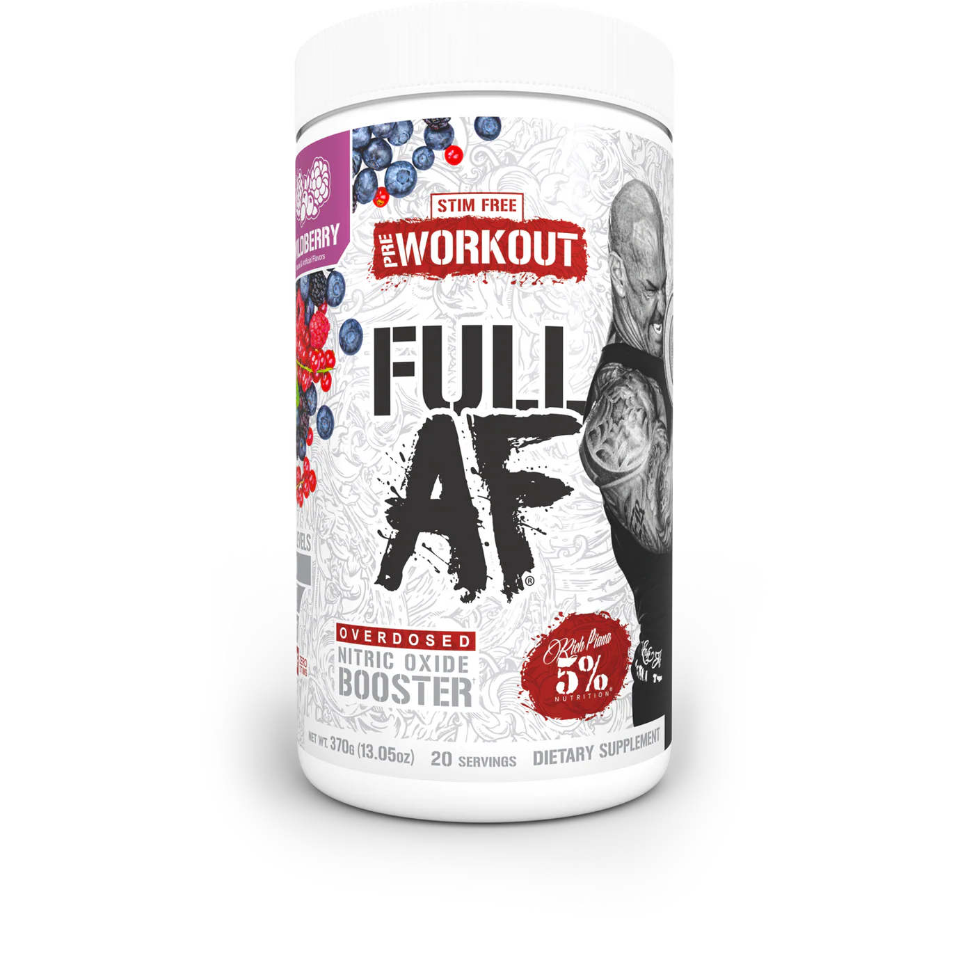 Rich Piana 5% FULL AF Stim Free Pre + Pump 380g tub 20 servings