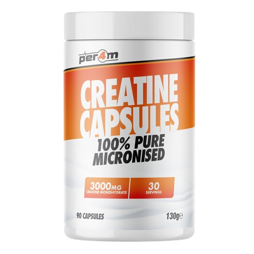 PER4M CREATINE CAPSULES Pure Micronised Creatine 130g Tub 90 Capsules 30 Servings